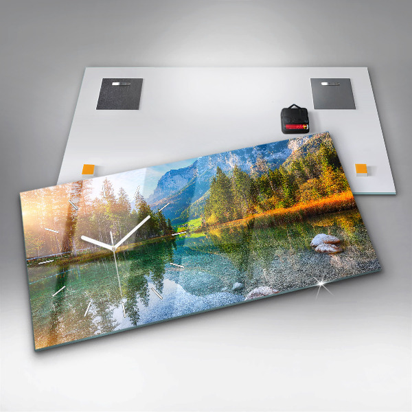 Horizontal wall clock River Mountains Landscape