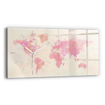 Horizontal wall clock Watercolor world map