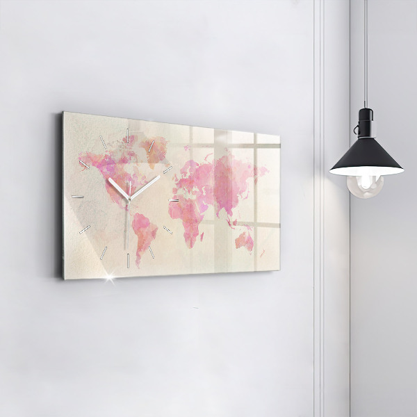 Horizontal wall clock Watercolor world map