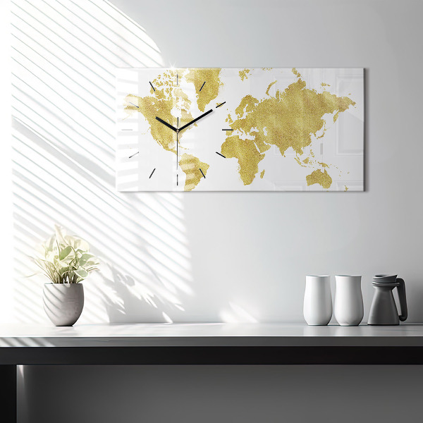 Horizontal wall clock Golden map of the world