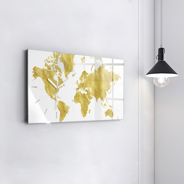 Horizontal wall clock Golden map of the world