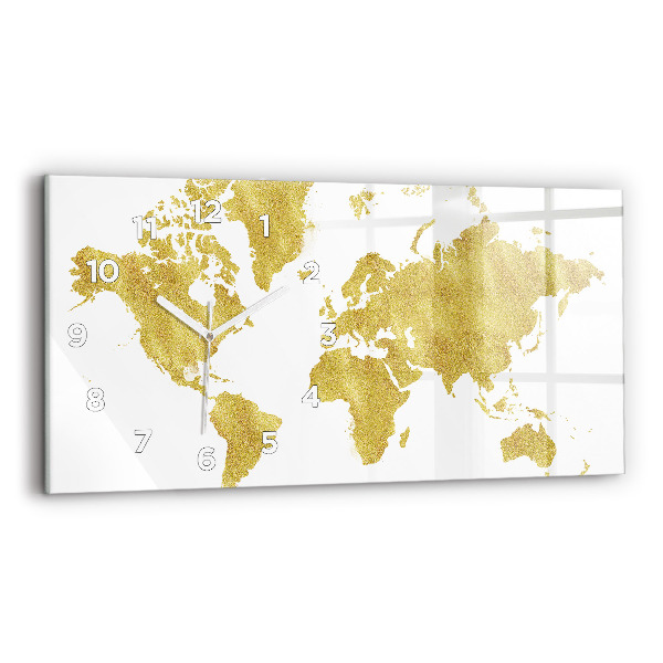 Horizontal wall clock Golden map of the world