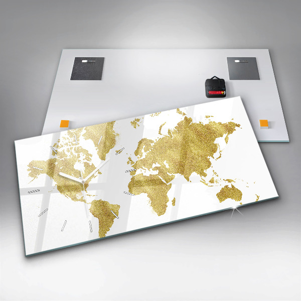 Horizontal wall clock Golden map of the world