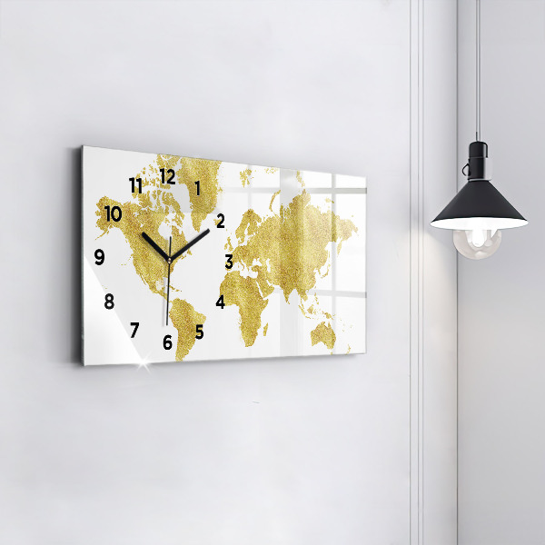 Horizontal wall clock Golden map of the world