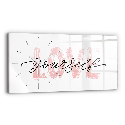 Horizontal wall clock Love yourself inscription