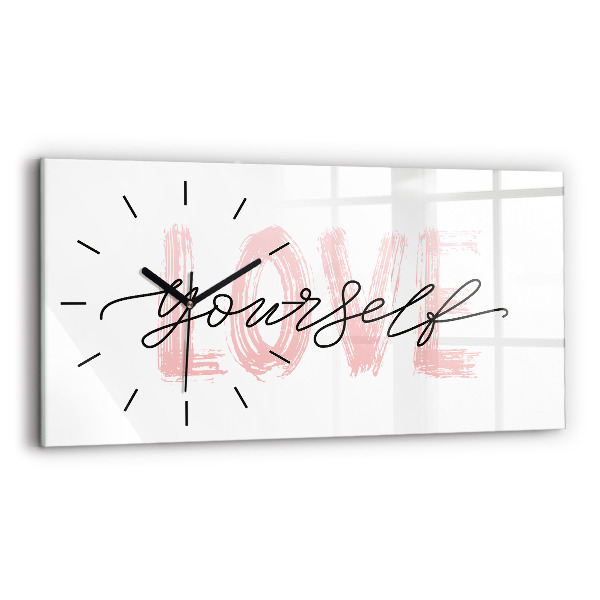 Horizontal wall clock Love yourself inscription