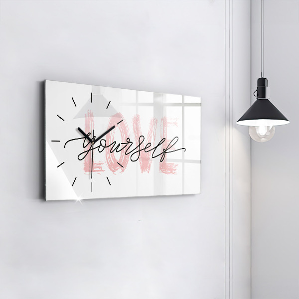 Horizontal wall clock Love yourself inscription