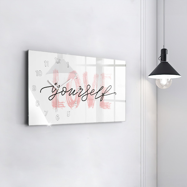 Horizontal wall clock Love yourself inscription