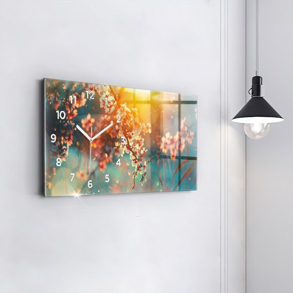 Horizontal wall clock Spring flowers