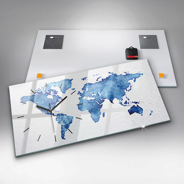 Horizontal wall clock Watercolor world map