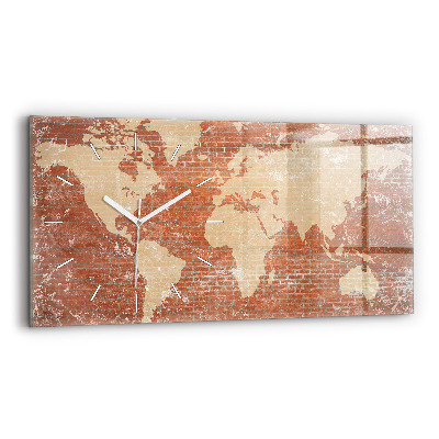 Horizontal wall clock World Map on Brick