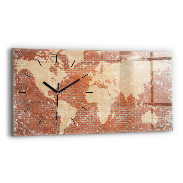 Horizontal wall clock World Map on Brick