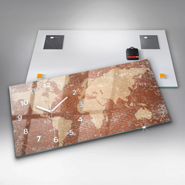 Horizontal wall clock World Map on Brick