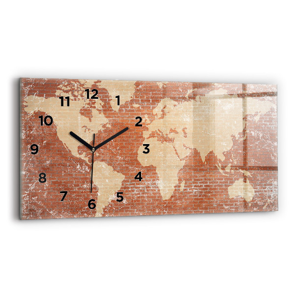 Horizontal wall clock World Map on Brick