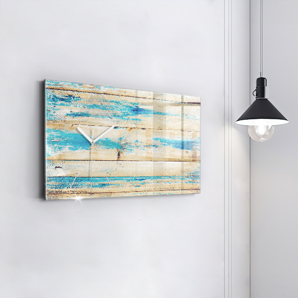 Horizontal wall clock Scratched wood
