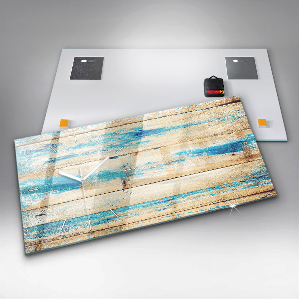 Horizontal wall clock Scratched wood