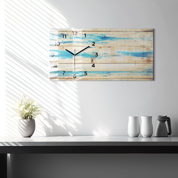 Horizontal wall clock Scratched wood