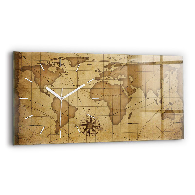 Horizontal wall clock Vintage world map