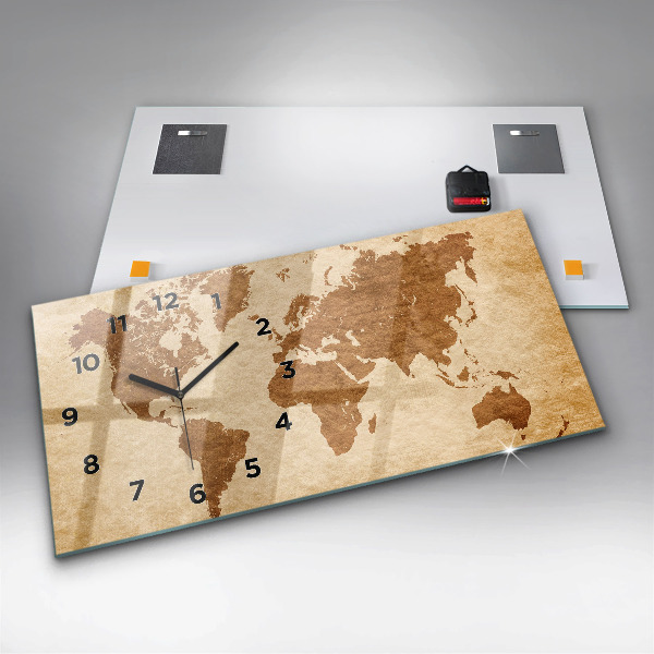Horizontal wall clock Old style world map