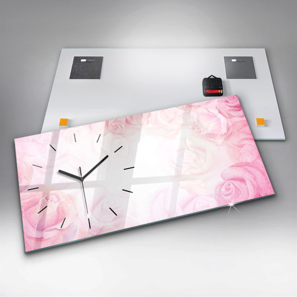 Horizontal wall clock Roses abstract