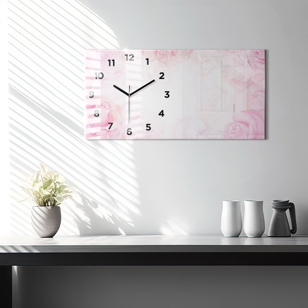 Horizontal wall clock Roses abstract