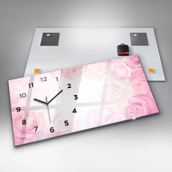 Horizontal wall clock Roses abstract