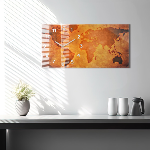 Horizontal wall clock Large world map