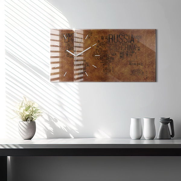 Horizontal wall clock Country names map