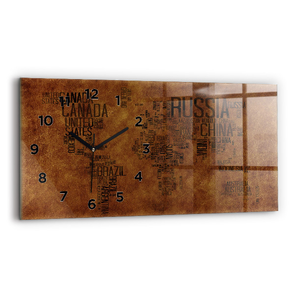 Horizontal wall clock Country names map
