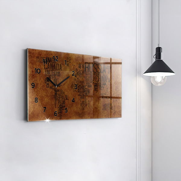 Horizontal wall clock Country names map