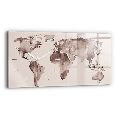 Horizontal wall clock Watercolor world map