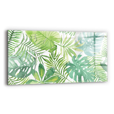 Horizontal wall clock Green leaves