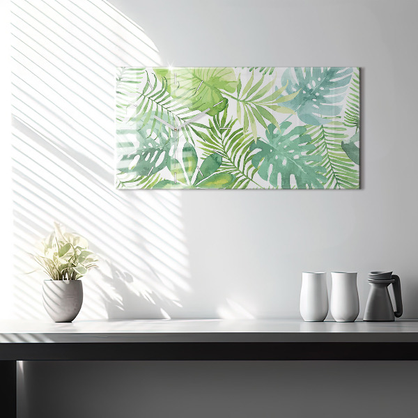 Horizontal wall clock Green leaves