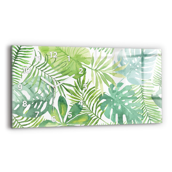 Horizontal wall clock Green leaves