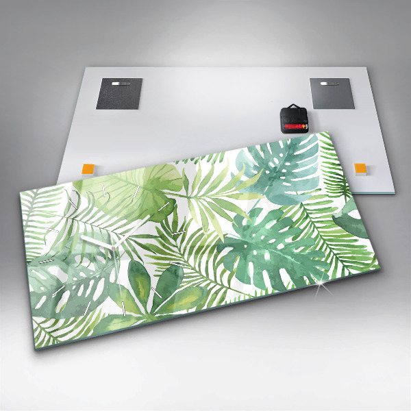 Horizontal wall clock Green leaves