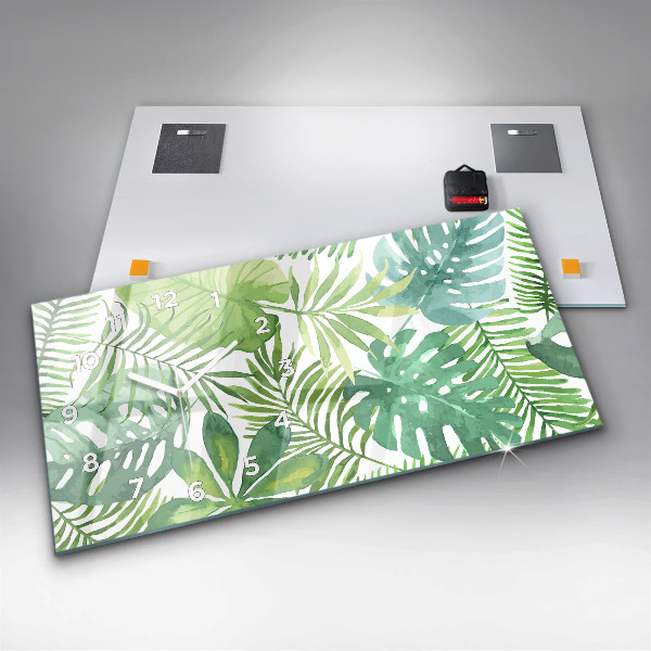 Horizontal wall clock Green leaves