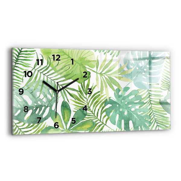 Horizontal wall clock Green leaves
