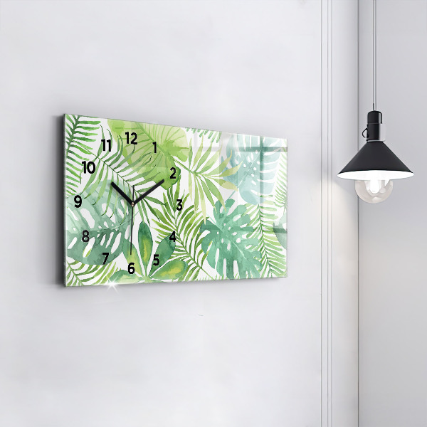 Horizontal wall clock Green leaves