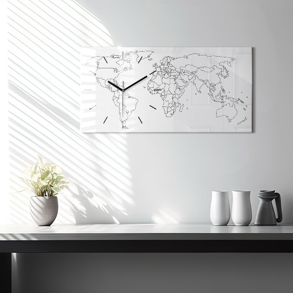 Horizontal wall clock Outline map of the world