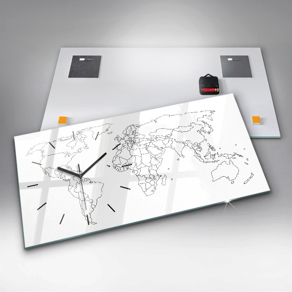 Horizontal wall clock Outline map of the world