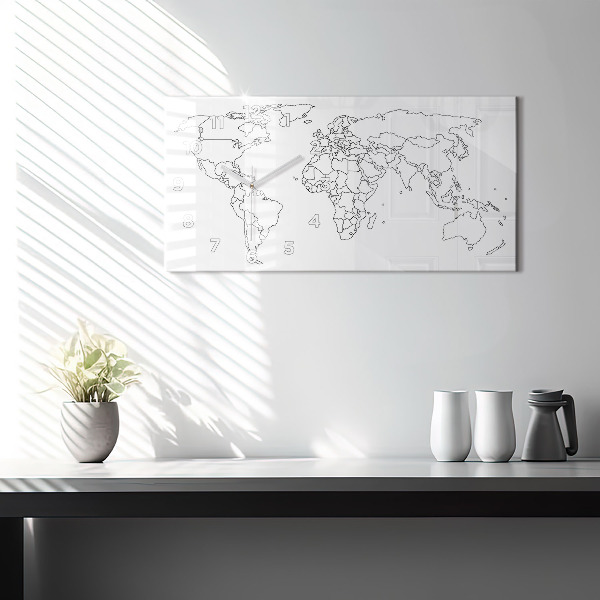 Horizontal wall clock Outline map of the world