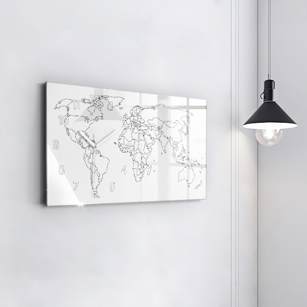 Horizontal wall clock Outline map of the world