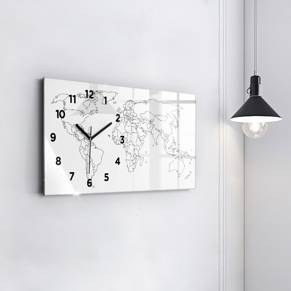 Horizontal wall clock Outline map of the world