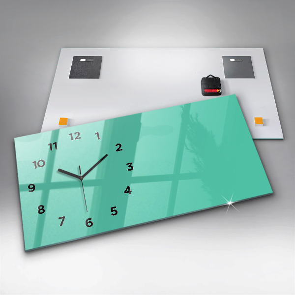 Horizontal wall clock Turquoise color