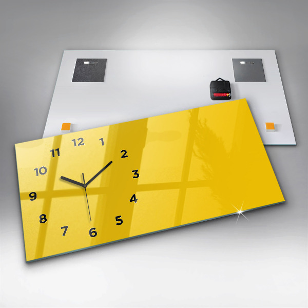 Horizontal wall clock Light yellow color