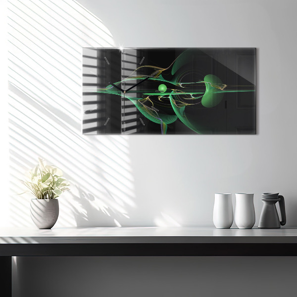 Horizontal wall clock Green abstraction