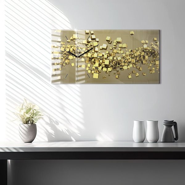 Horizontal wall clock Golden squares