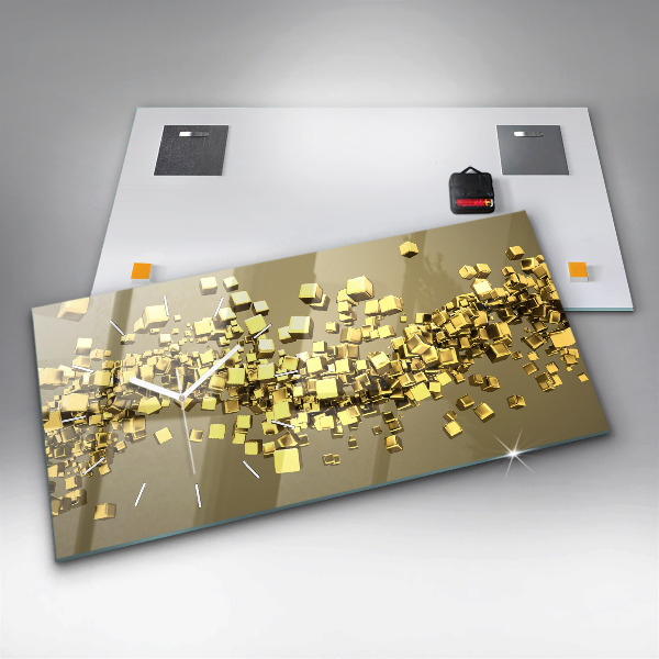 Horizontal wall clock Golden squares