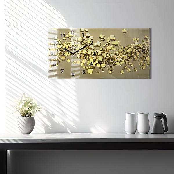 Horizontal wall clock Golden squares