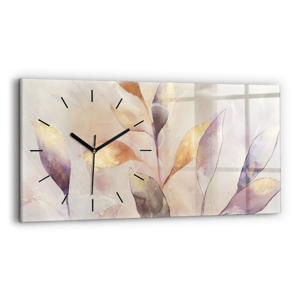 Horizontal wall clock Abstract boho leaves